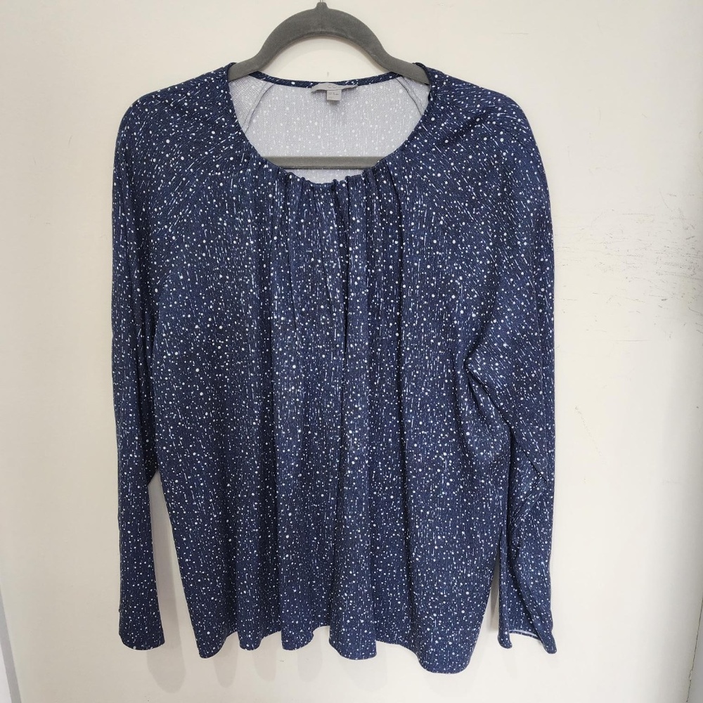 COS BLUE/WHITE POLKA DOT LS BLOUSE - SIZE MEDIUM